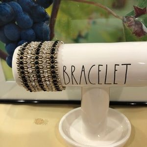Rhinestone-Black Beads & Gold Beads Cuff Bracelet